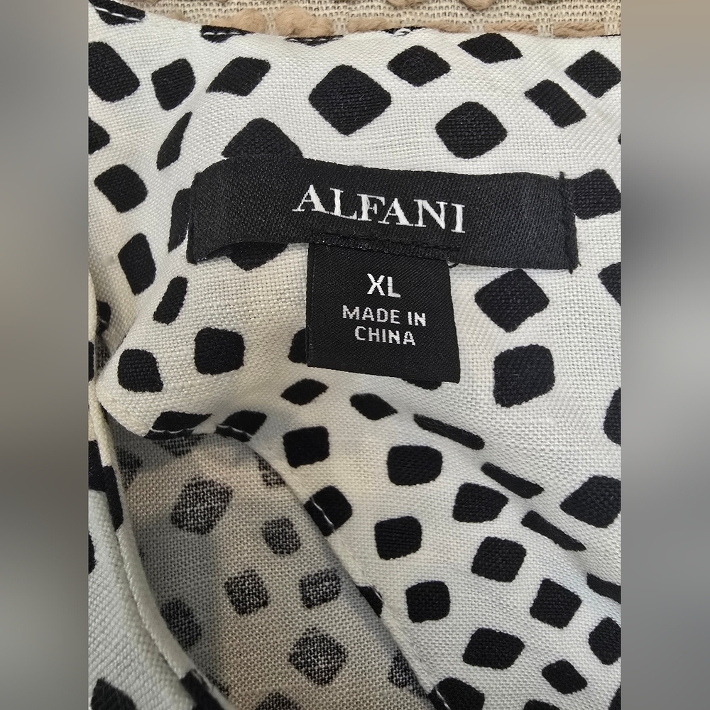 Alfani womens coral tides shirt linen blend white black Size Xl - Picture 10 of 12